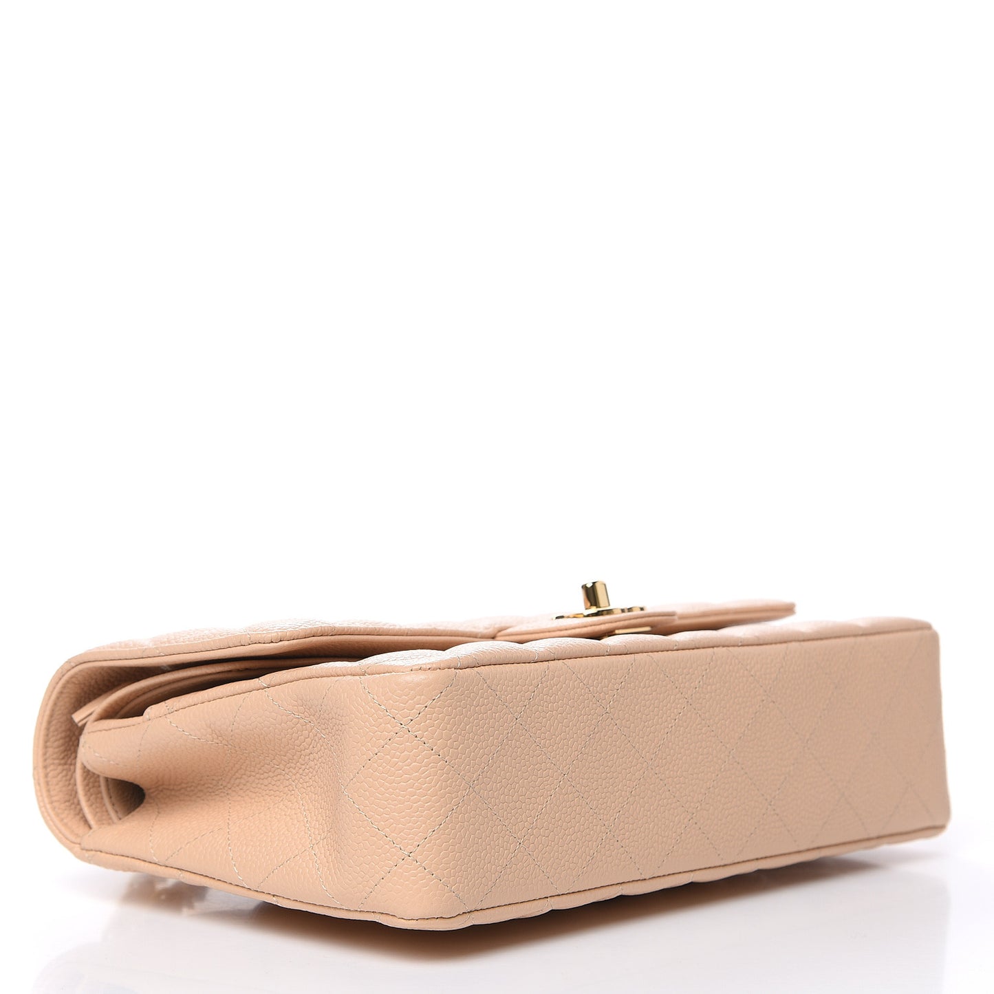 Caviar Quilted Medium Double Flap Beige