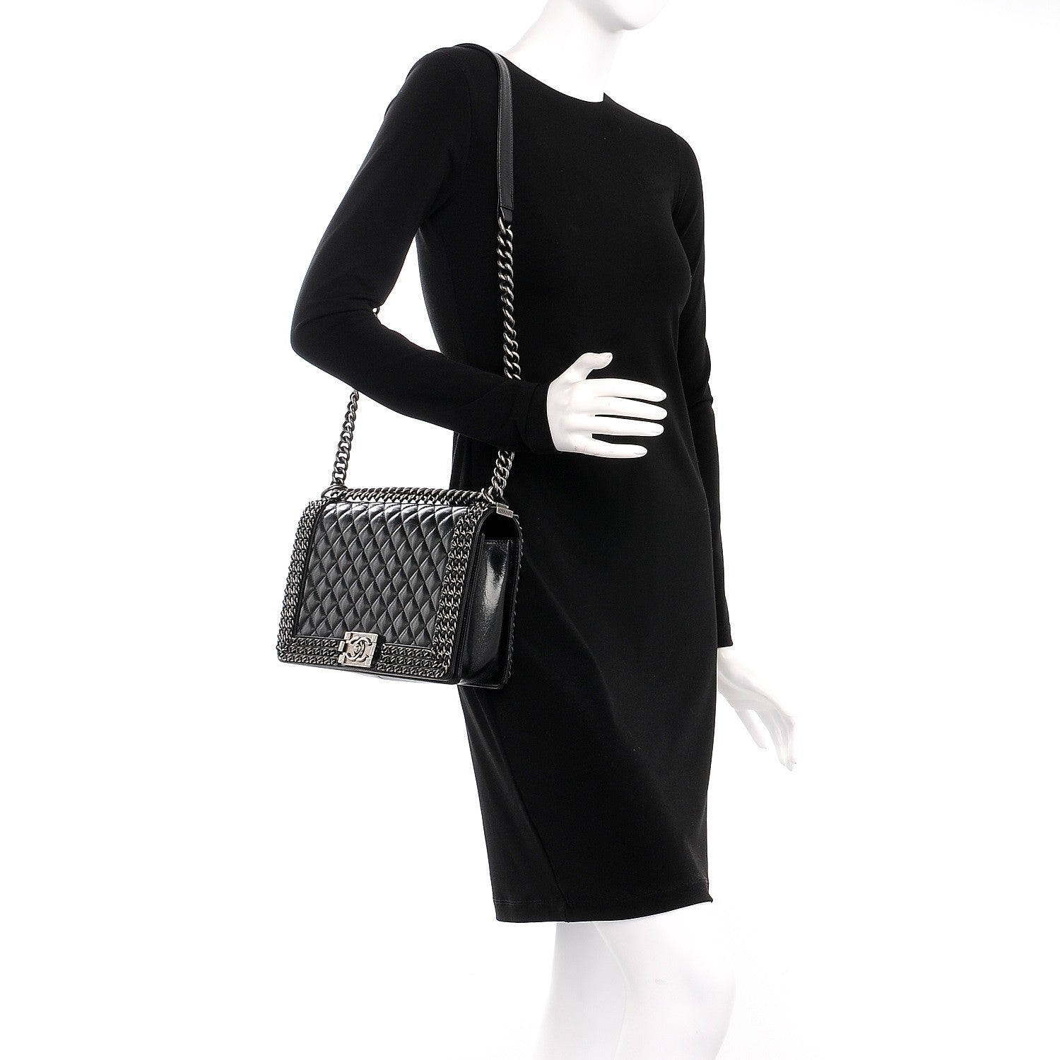 Chanel Glazed Calfskin Quilted New Medium Boy Chained Flap Black 2 of 10