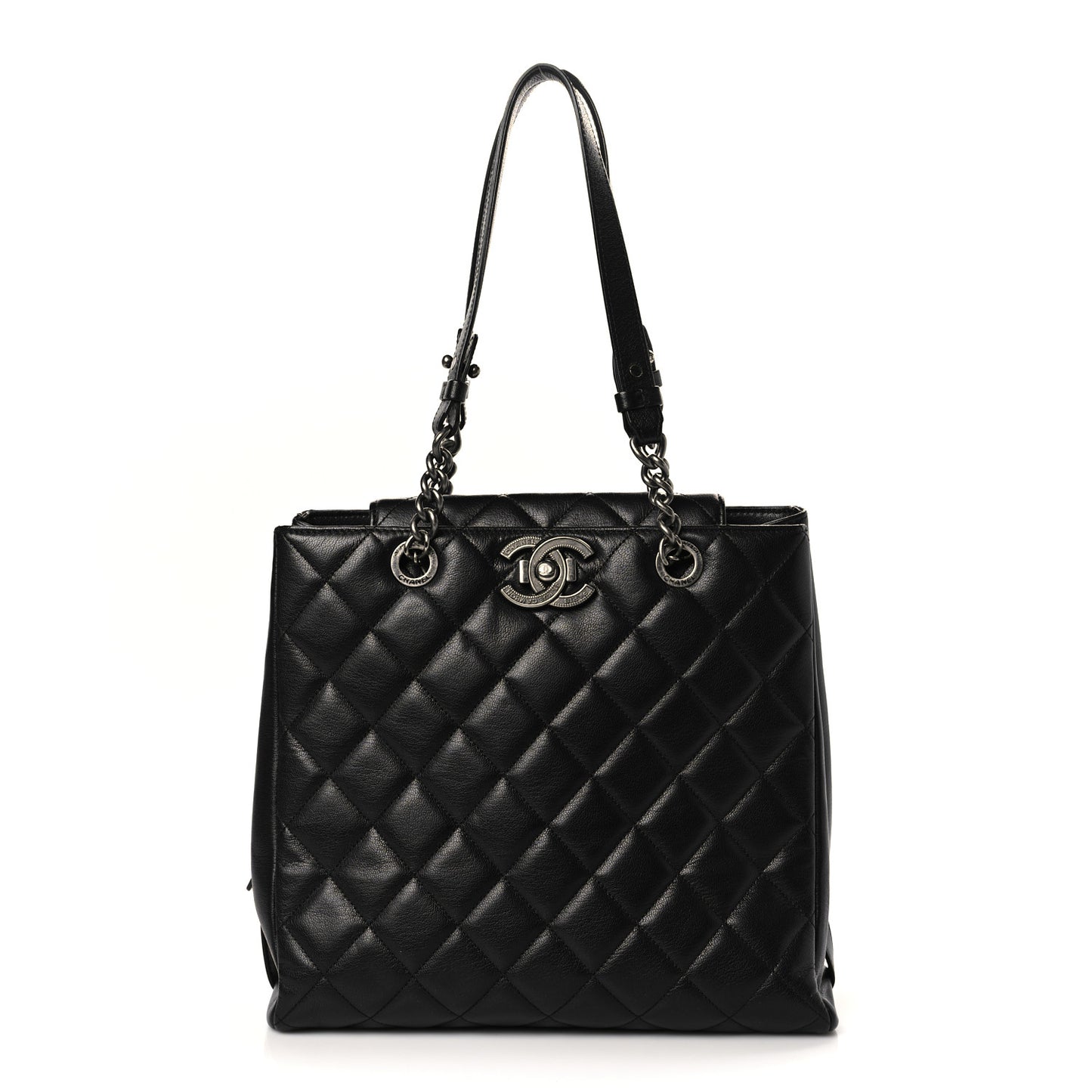 Metallic Goatskin Quilted Small City Rock Shopping Tote Black