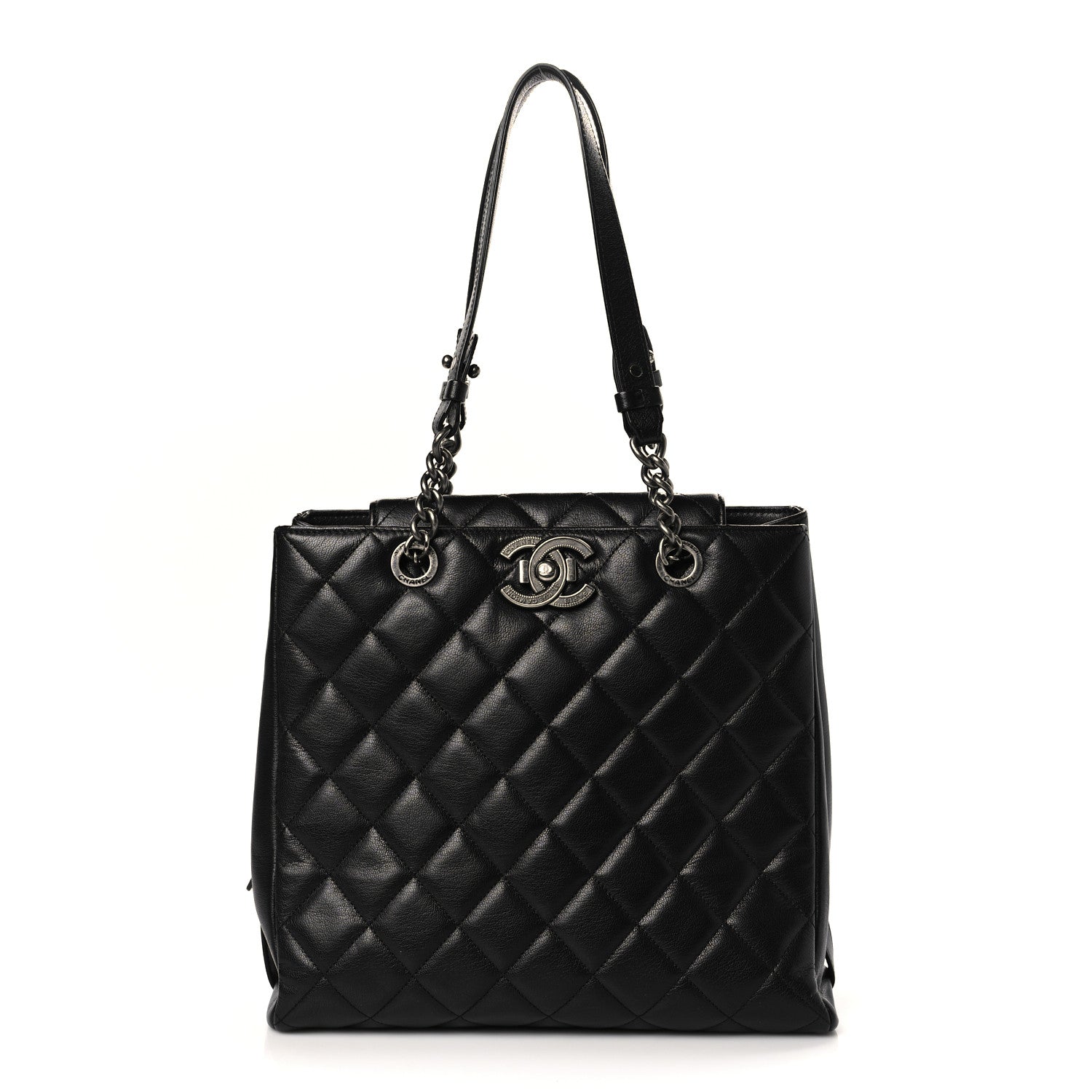 Chanel Metallic Goatskin Quilted Small City Rock Shopping Tote Black 1 of 9