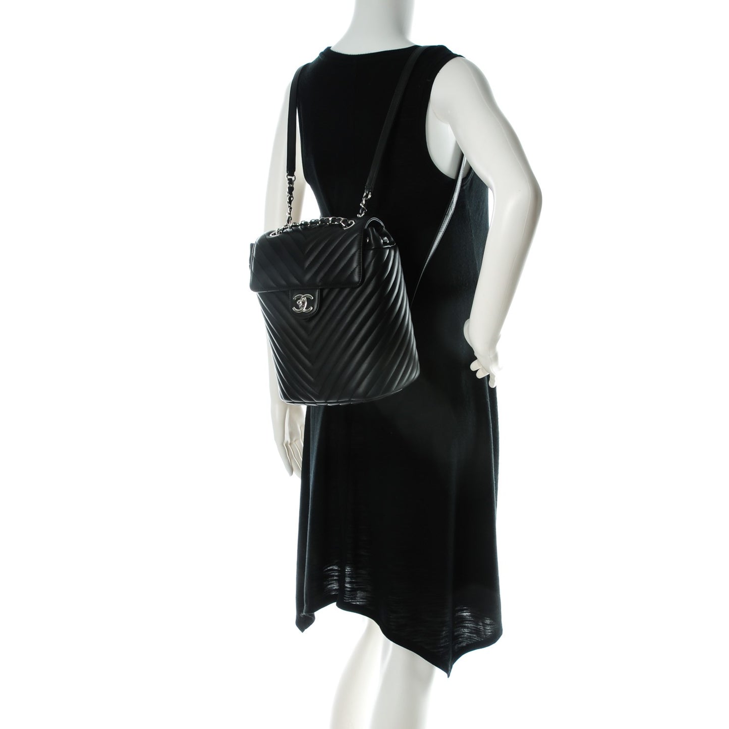 Calfskin Chevron Quilted Small Urban Spirit Backpack Black