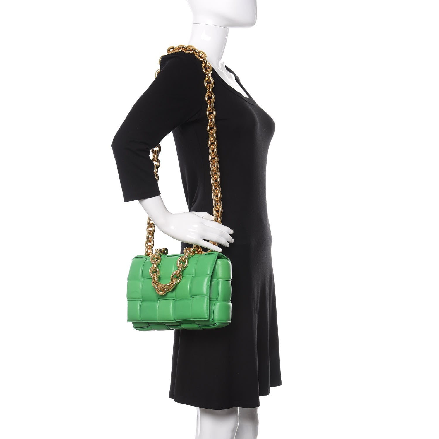 Bottega Veneta Lambskin Maxi Intreccio Padded Chain Cassette Crossbody Bag Grass 2 of 9