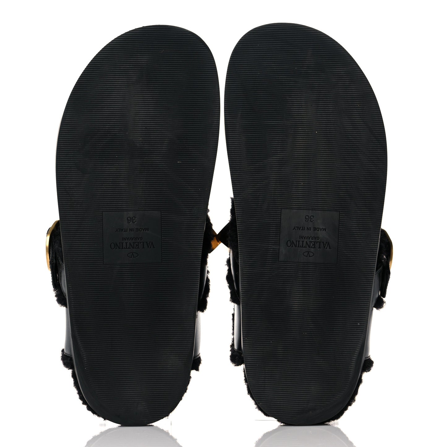 Calfskin Shearling Roman Stud River Slippers 36 Black