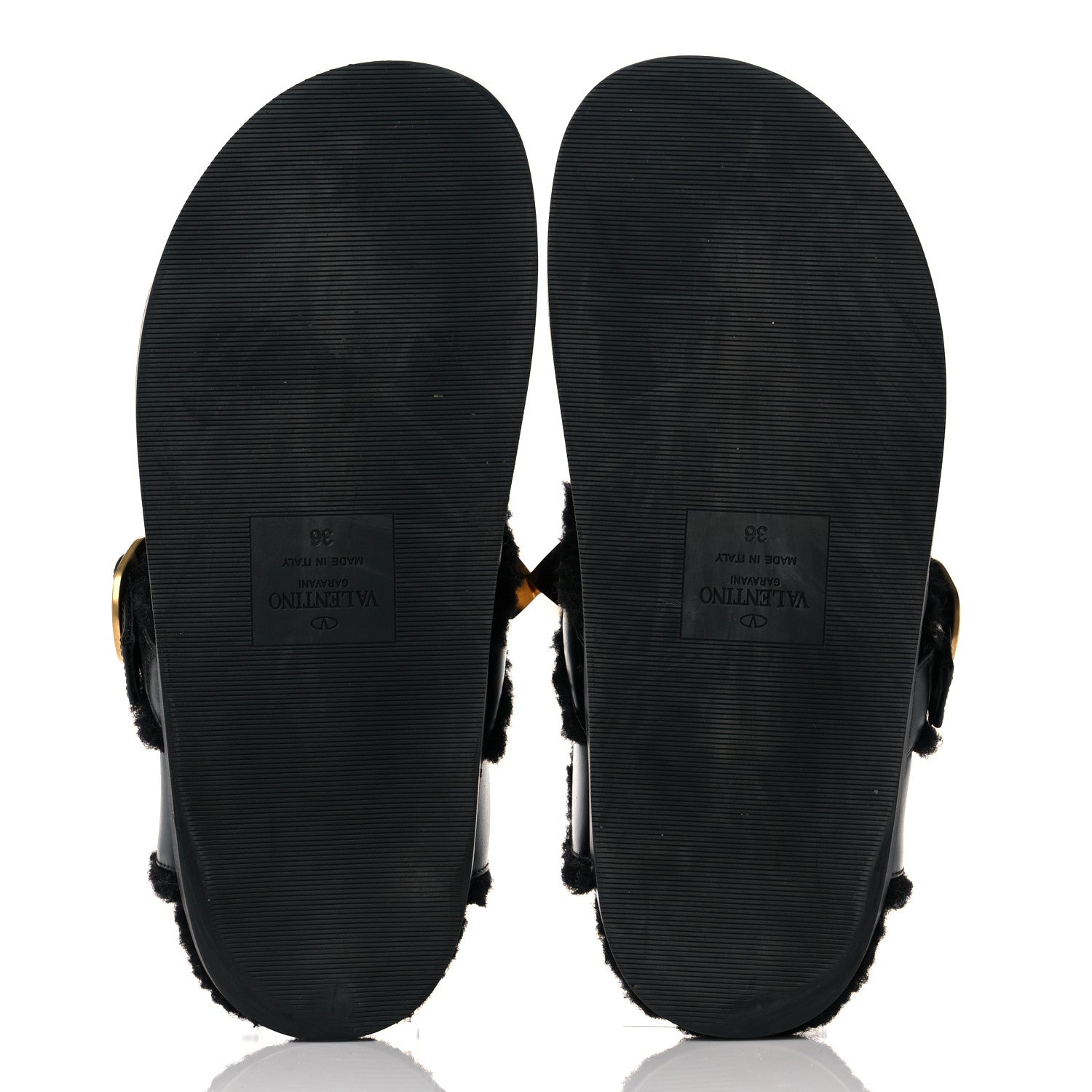 Valentino Garavani Calfskin Shearling Roman Stud River Slippers 36 Black 5 of 7