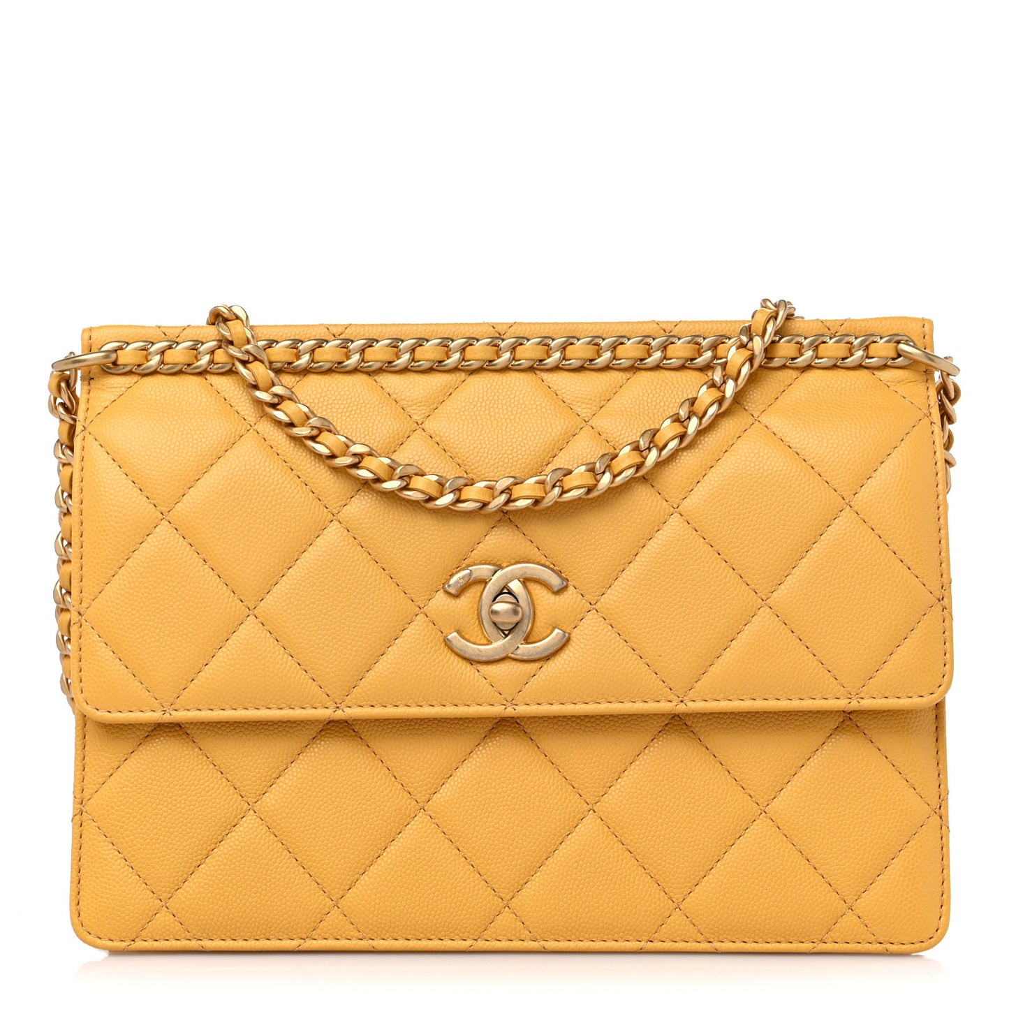 Caviar Quilted Chain Frame Flap Yellow