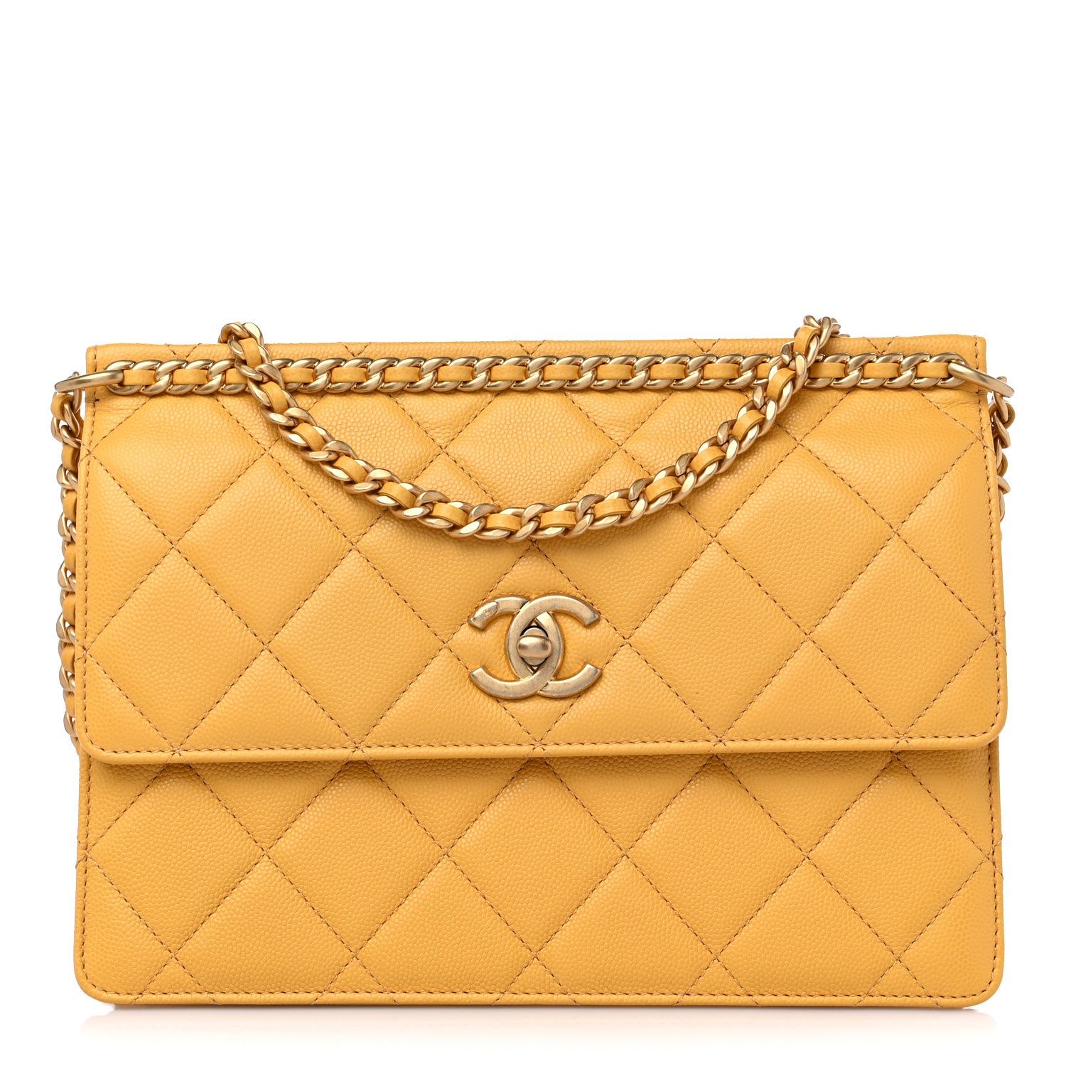 Chanel Caviar Quilted Chain Frame Flap Yellow 1 of 10