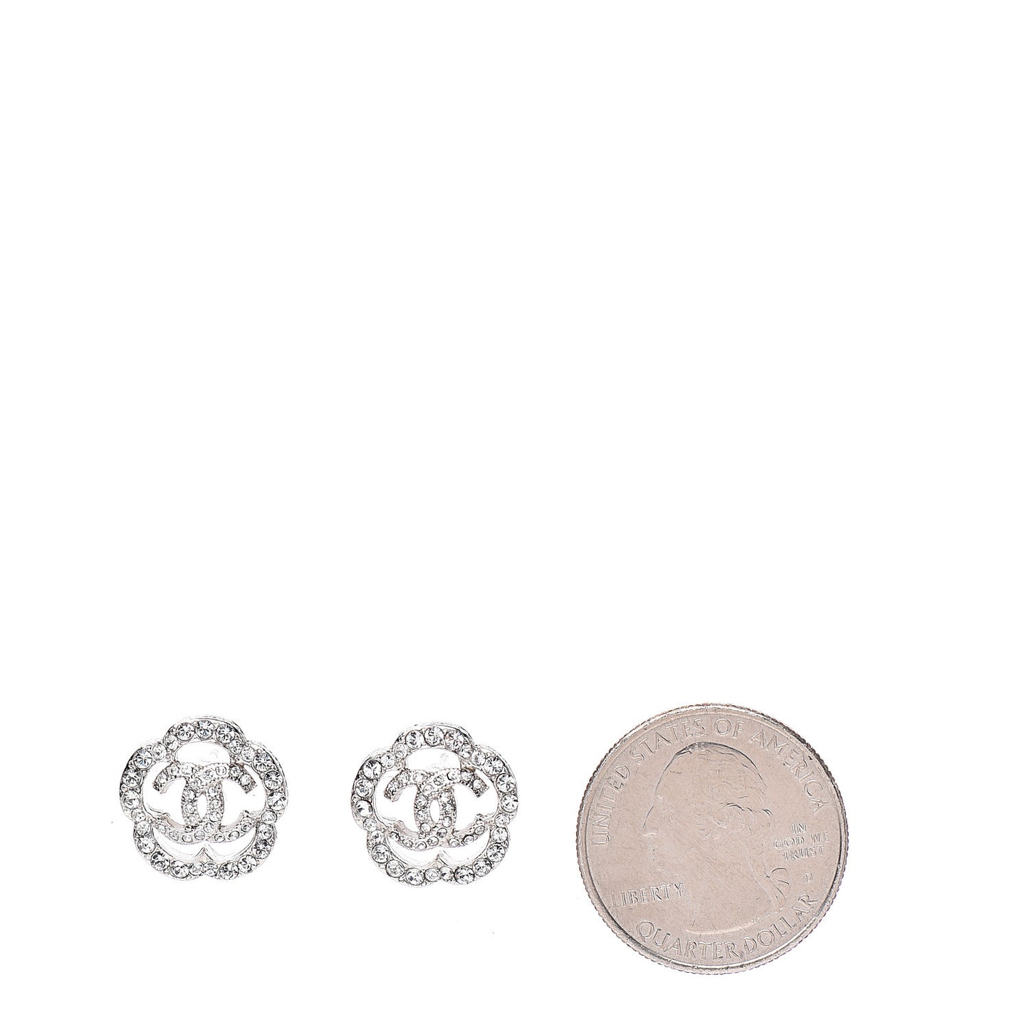 Crystal Coco Flapper Camellia CC Stud Earrings Silver