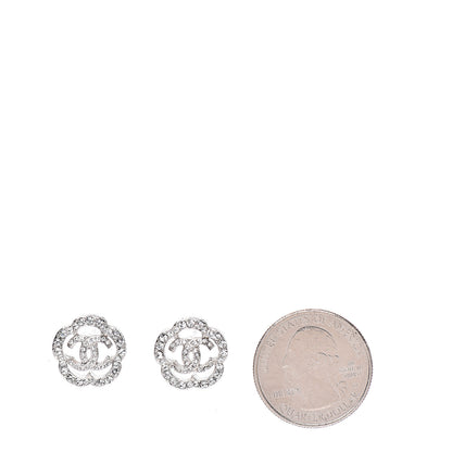 Chanel Crystal Coco Flapper Camellia CC Stud Earrings Silver 2 of 5