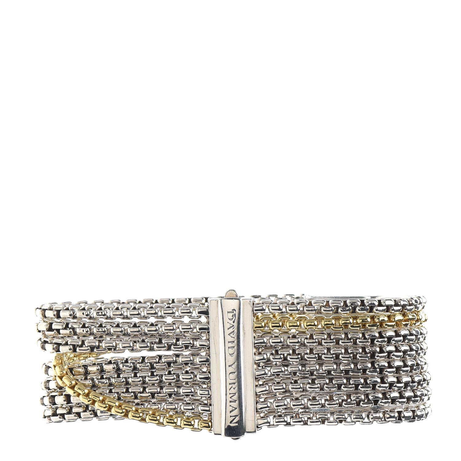 David Yurman Sterling Silver 18K Yellow Gold Eight-Row Box Chain Bracelet 3 of 4