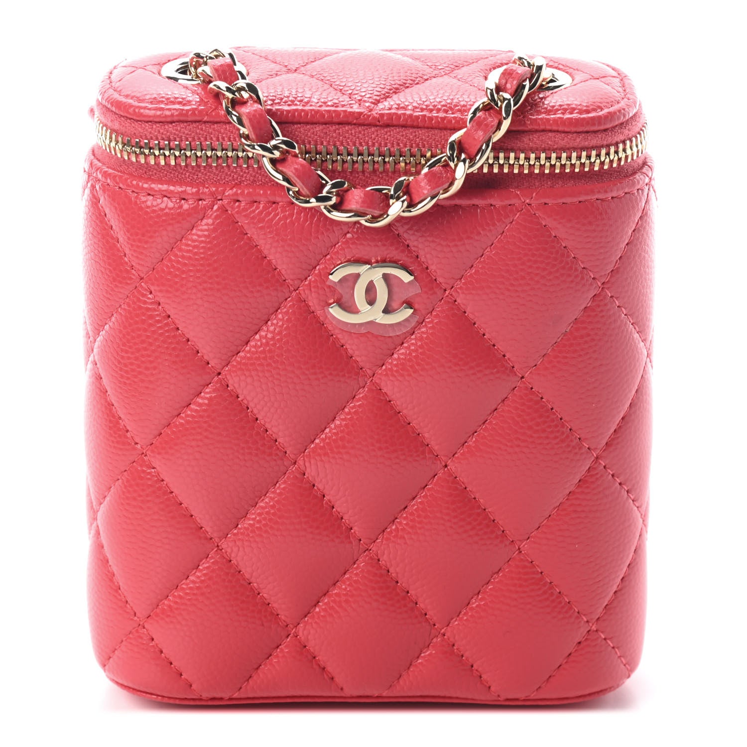 Chanel Caviar Quilted Small Vertical Coco Beauty Vanity Case With Chain Red 1 of 9