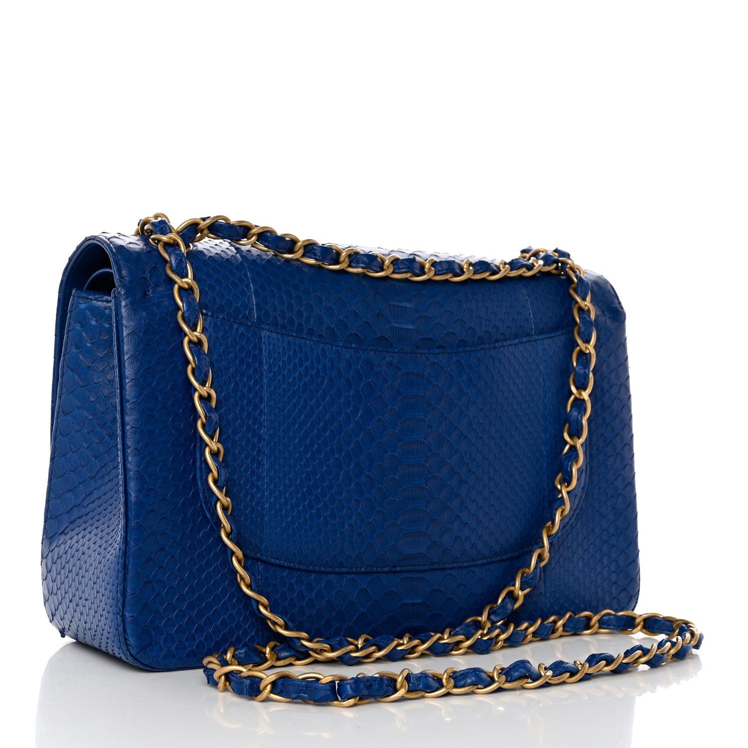 Chanel Snakeskin Jumbo Double Flap Bright Blue 3 of 11