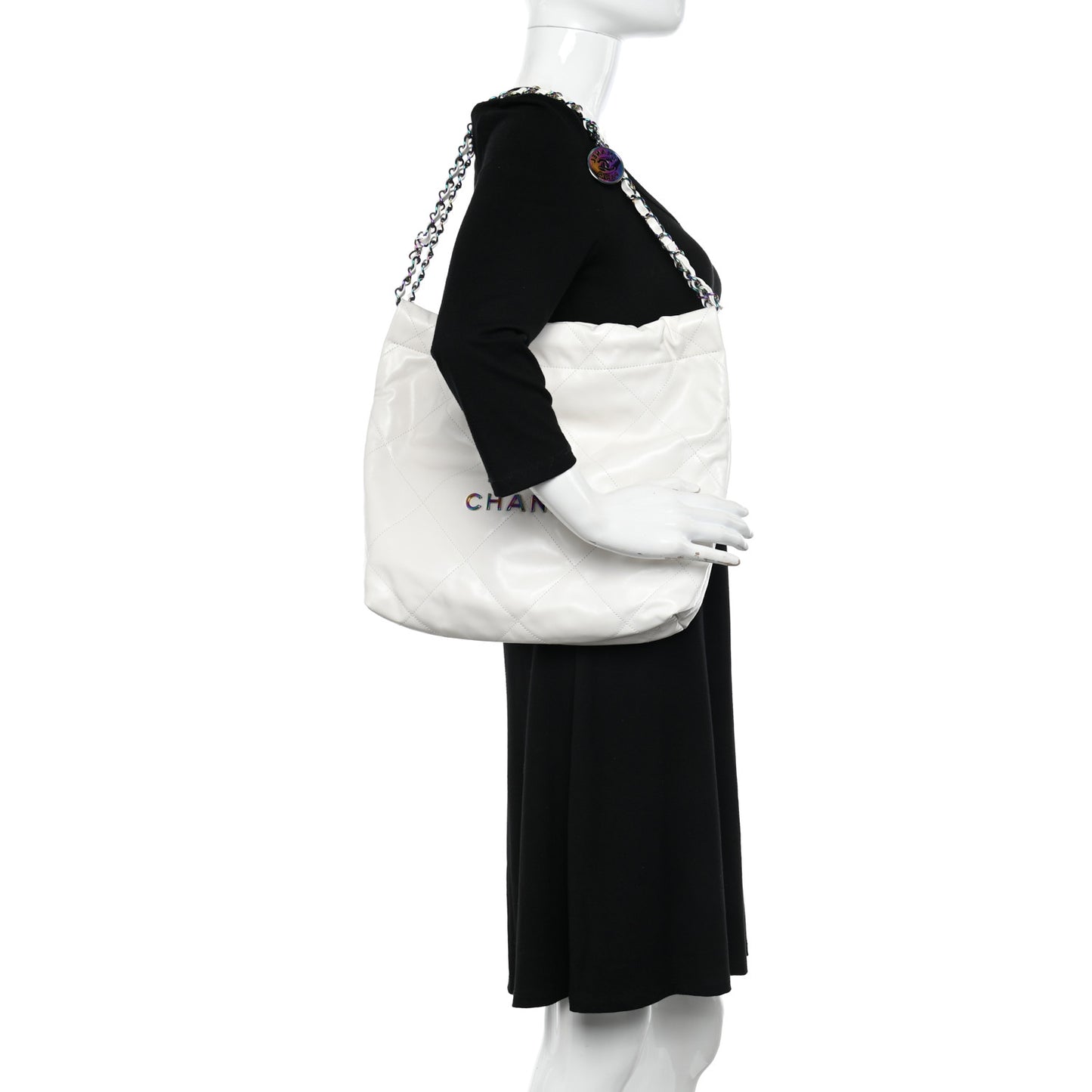 Shiny Calfskin Quilted Small Rainbow Chanel 22 White