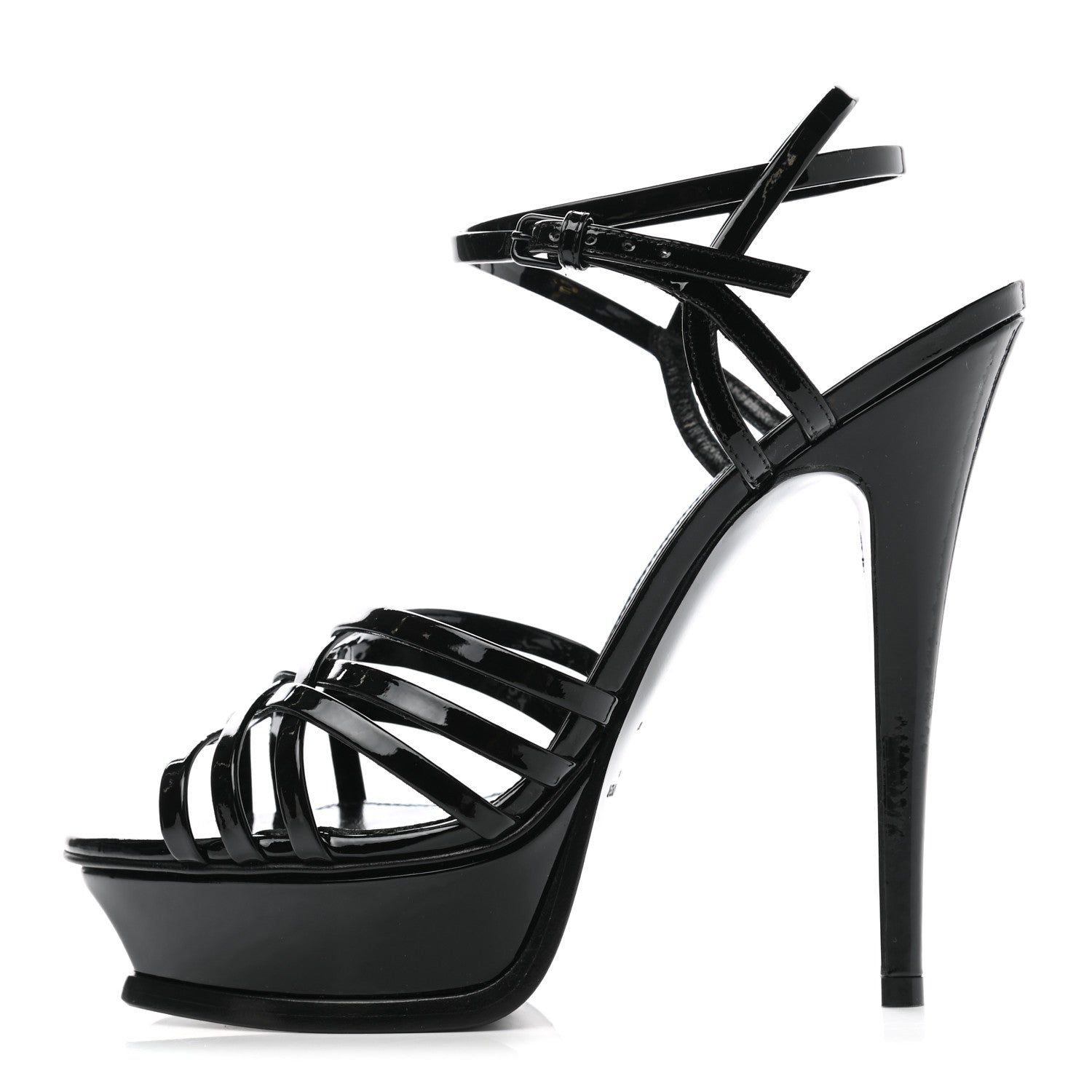 Saint Laurent Patent Platform Criss Cross Sandals 37 Black 1 of 7