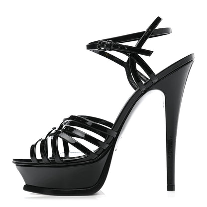 Saint Laurent Patent Platform Criss Cross Sandals 37 Black 1 of 7