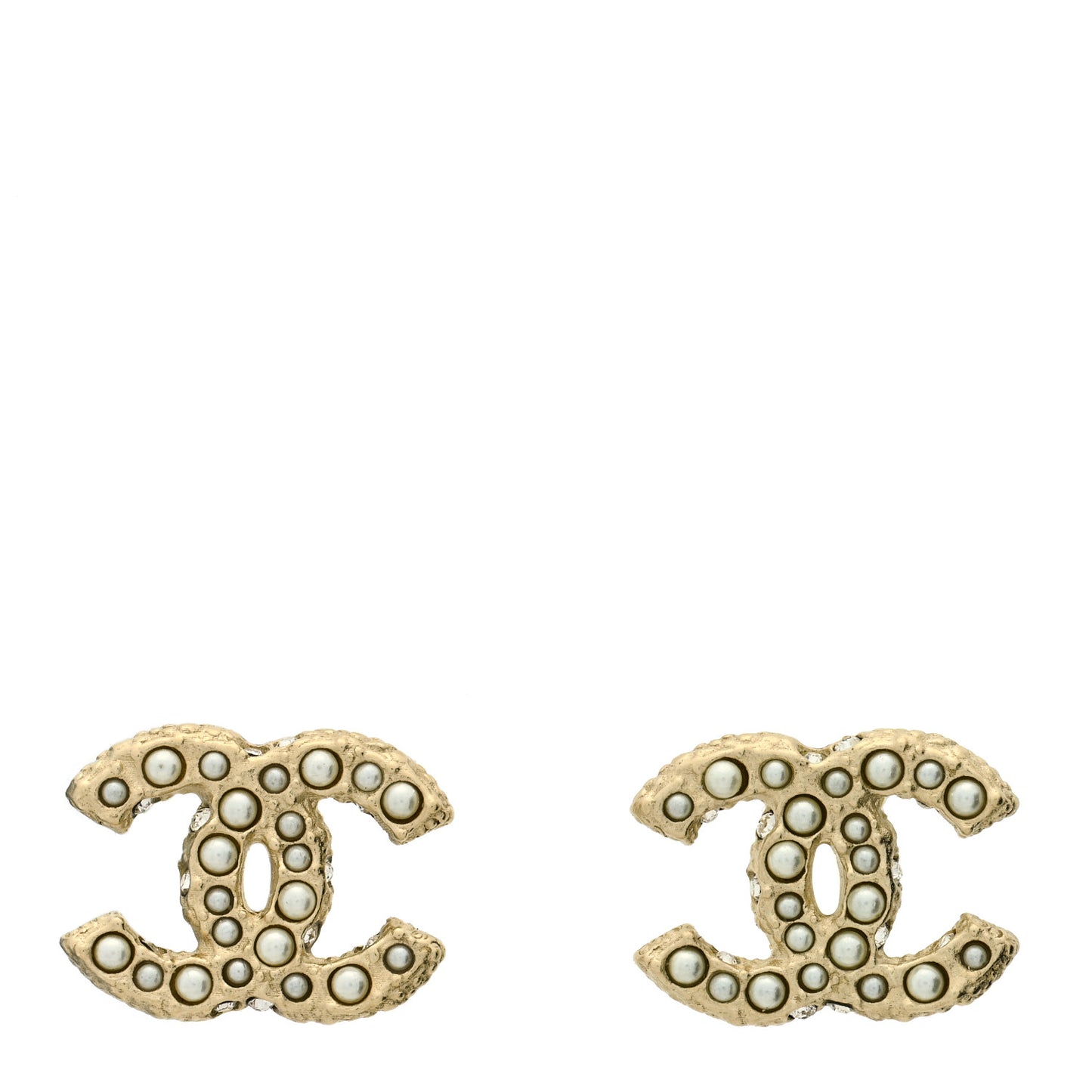 Pearl Crystal CC Earrings Light Gold