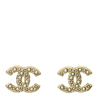 Chanel Pearl Crystal CC Earrings Light Gold 1 of 4