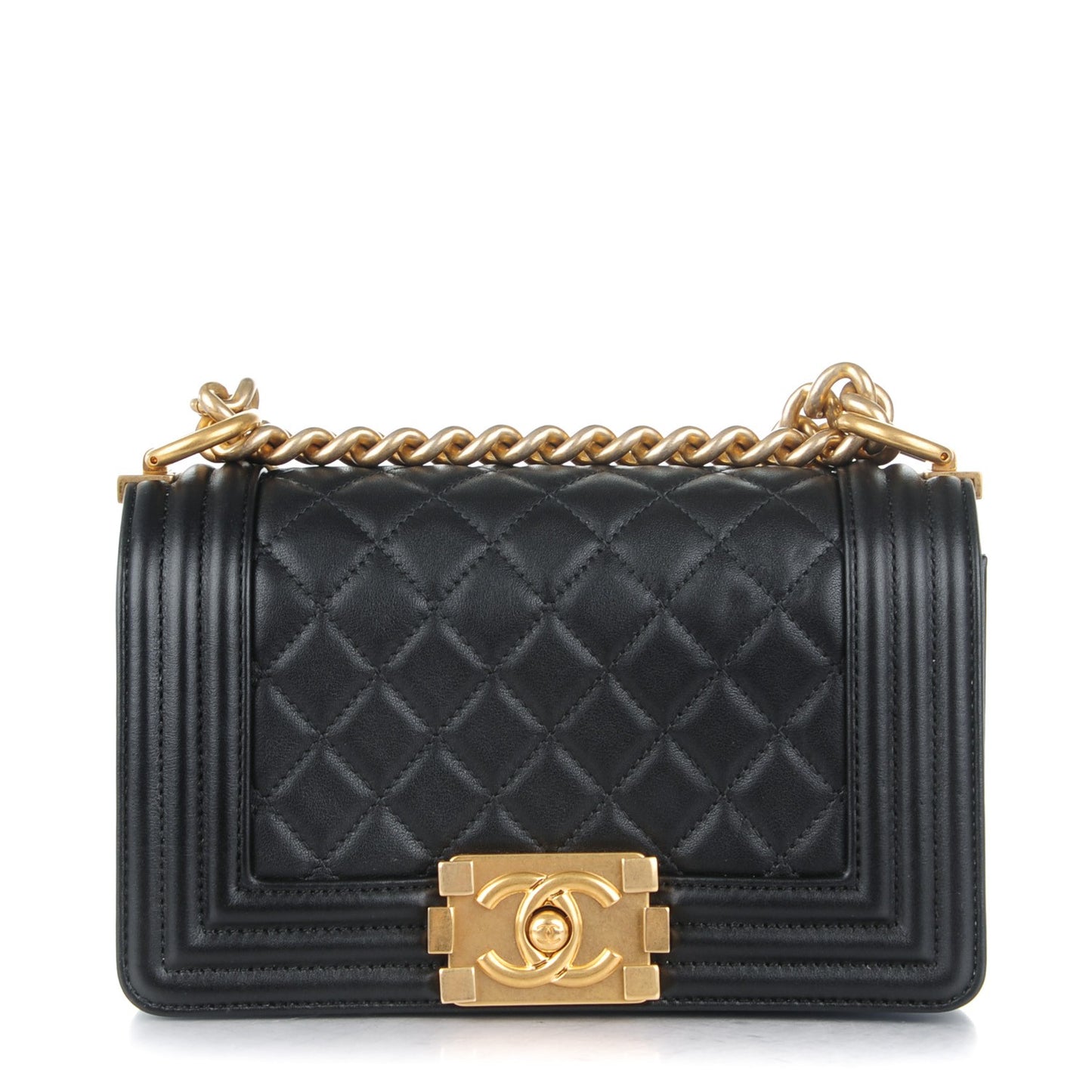 Calfskin Quilted Small Boy Flap Black