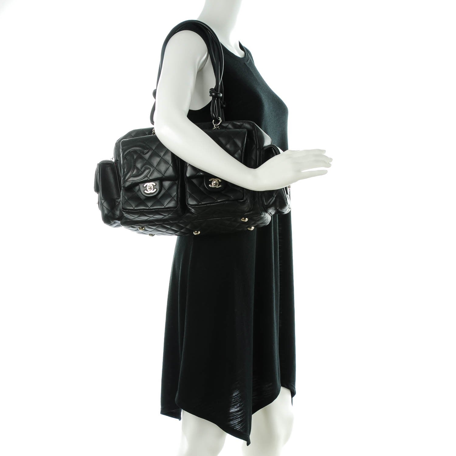 Chanel Calfskin Quilted Large Cambon Multipocket Reporter Black 2 of 7