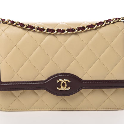 Chanel Lambskin Quilted Two Tone Wallet On Chain WOC Beige Burgundy 9 of 16