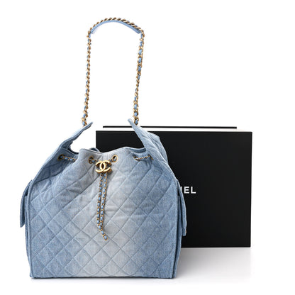 Chanel Washed Denim Quilted Medium Chanel 25 Handbag Blue 13 of 13