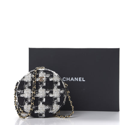Chanel Tweed Quilted Round Clutch With Chain Black Ecru White 9 of 9