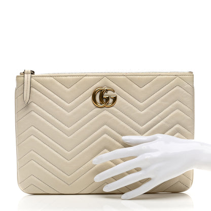 Gucci Calfskin Matelasse Chevron Heart GG Marmont Clutch Mystic White 2 of 10