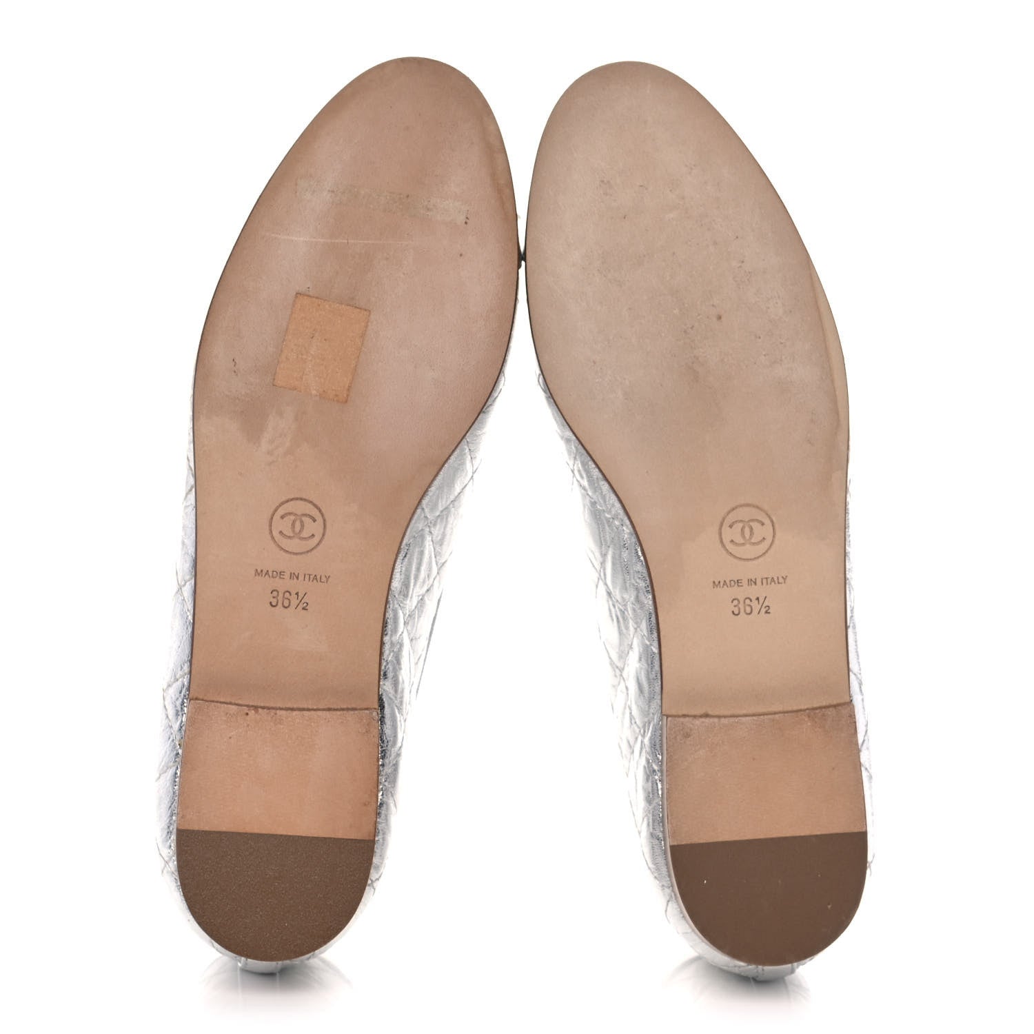 Chanel Metallic Aged Calfskin Quilted Cap Toe Ballerina Flats 36.5 Silver 5 of 11