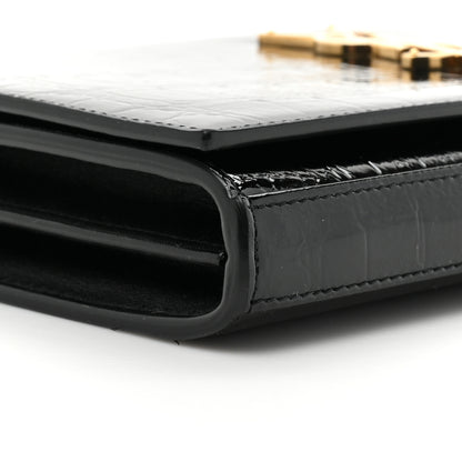 Saint Laurent Calfskin Crocodile Embossed Monogram Chain Wallet Black 10 of 11