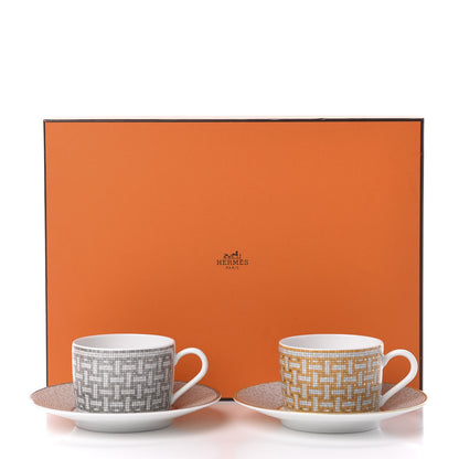 Hermes Porcelain Mosaique Au 24 Gold Platine Tea Cup and Saucer Set of 2 13 of 13