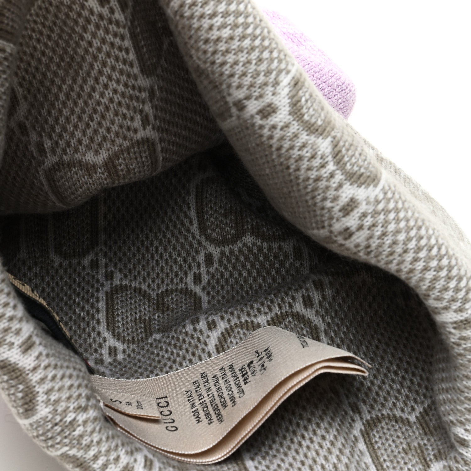 Gucci Wool GG Monogram Fog Tricot Beanie Hat S Mauve Beige 3 of 5