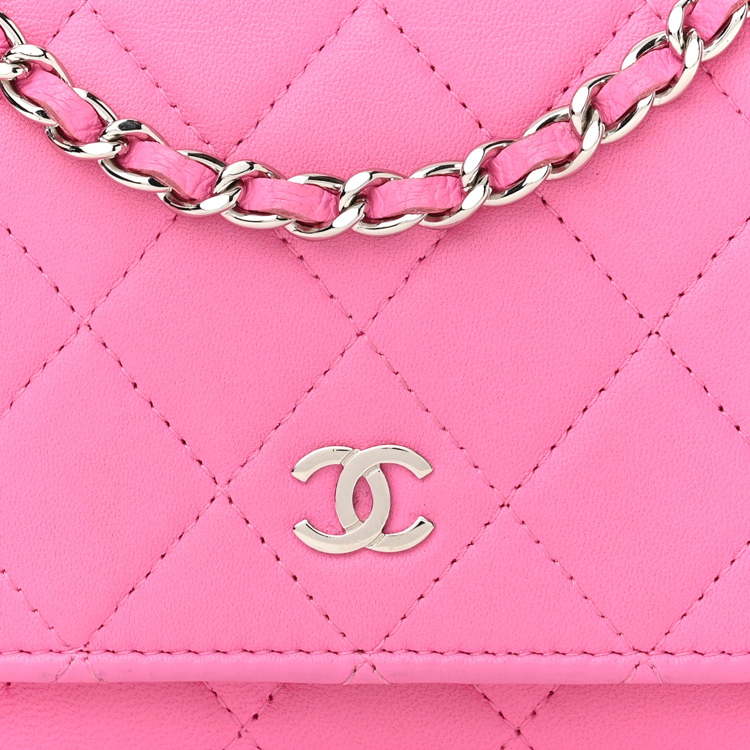 Chanel Lambskin Quilted Mini Wallet On Chain WOC Pink 9 of 12