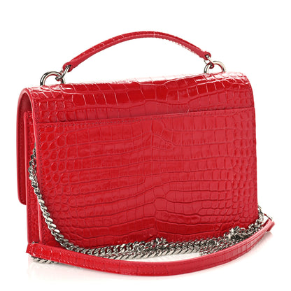 Saint Laurent Calfskin Crocodile Embossed Monogram Sunset Chain Wallet Rouge Eros 3 of 8