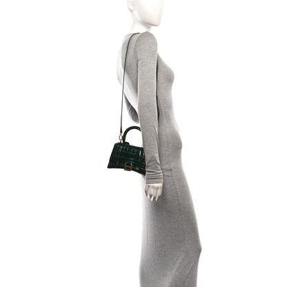 Balenciaga Shiny Calfskin Crocodile Embossed Hourglass Top Handle Bag XS Forest Green 2 of 9