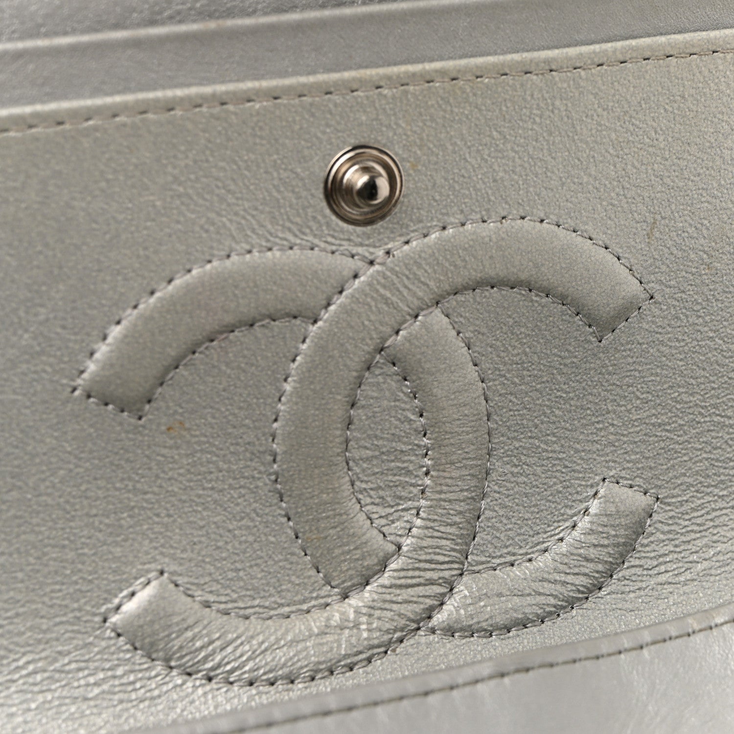 Chanel Metallic Patent Crumpled Calfskin Chevron Quilted Medium Double Flap Silver 15 of 15