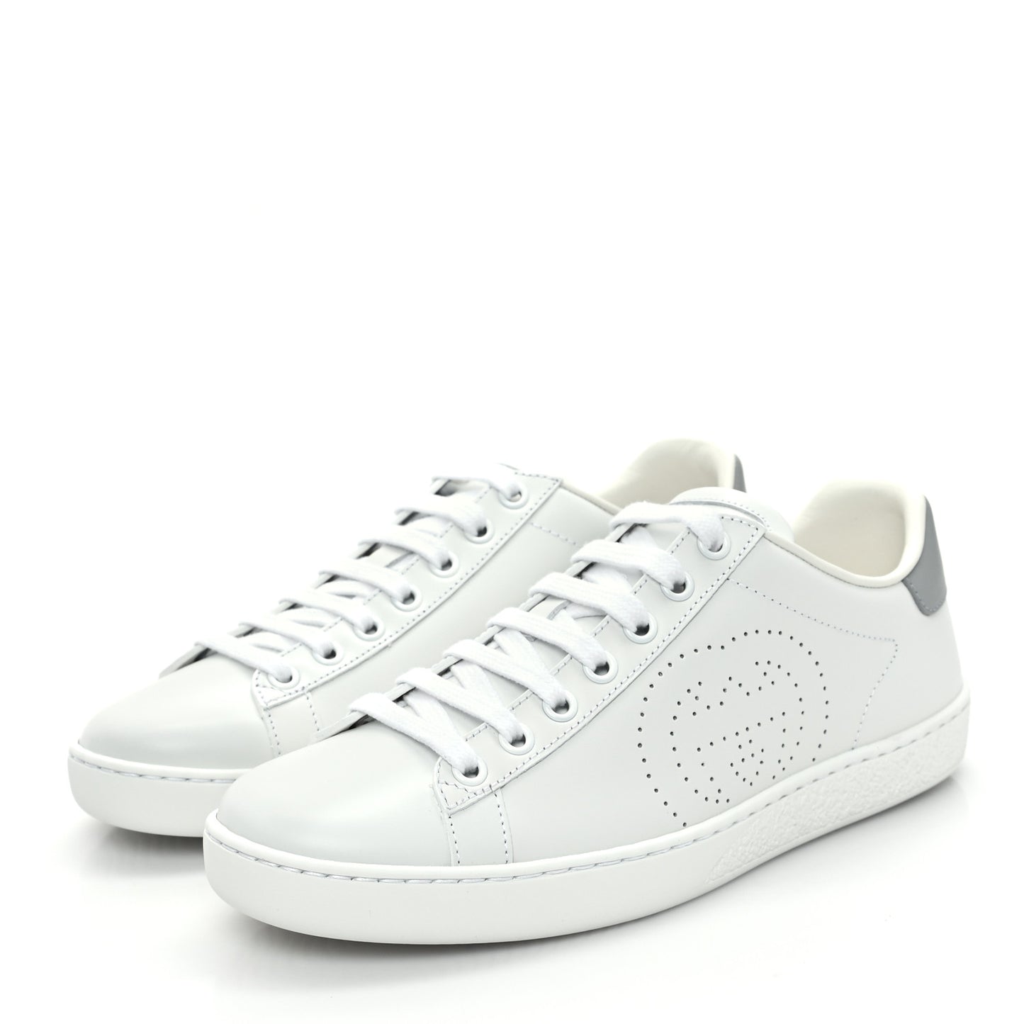 Calfskin Interlocking G Perforated Womens Ace Sneakers 36 White Grey Sky