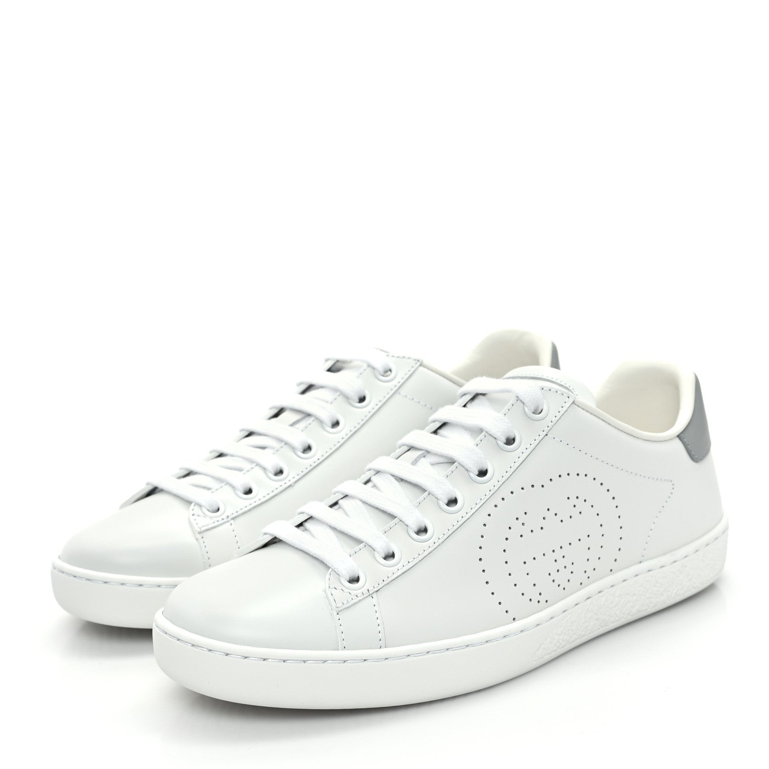 Gucci Calfskin Interlocking G Perforated Womens Ace Sneakers 36 White Grey Sky 3 of 9