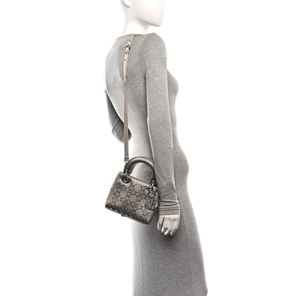 Christian Dior Satin Crystal Cannage Mini Lady Dior Gray 2 of 9