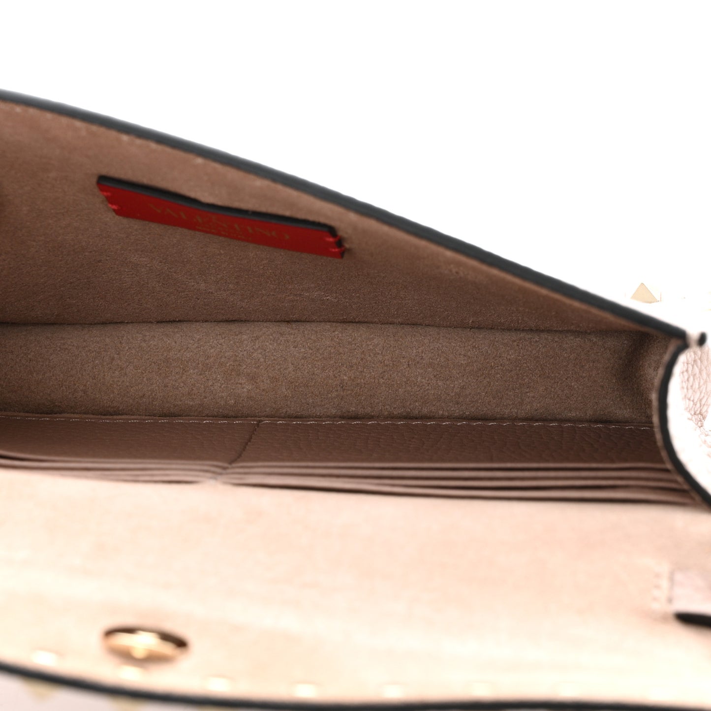 Pebbled Calfskin Rockstud Flap Wallet On Chain Poudre