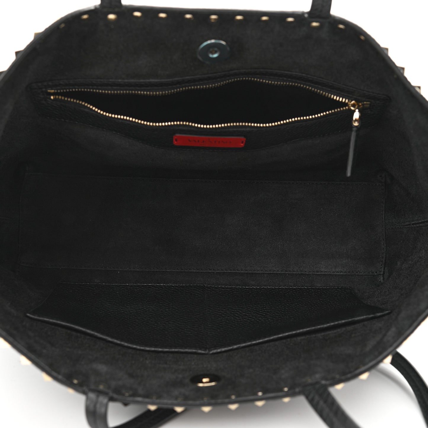 Grained Calfskin Small Rockstud Shoulder Tote Black
