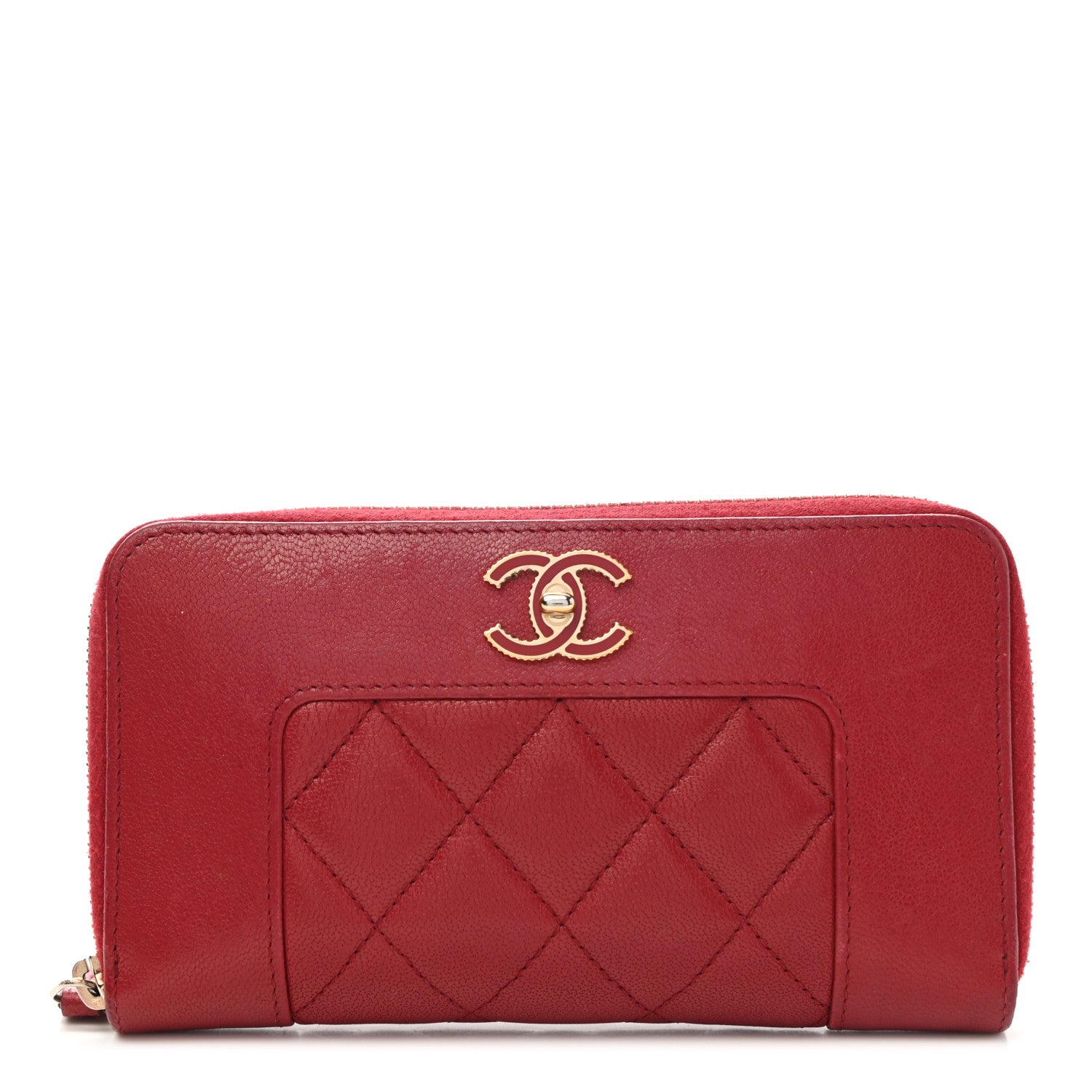 Chanel Sheepskin Quilted Mademoiselle Vintage Zip Around Wallet Red 1 of 8