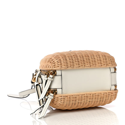 Prada Wicker Saffiano Midolino Odette Top Handle Bag Tan White 5 of 10