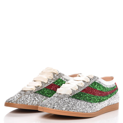 Gucci Glitter Fabric Web Mens Falacer Sneakers 7 Silver 3 of 10