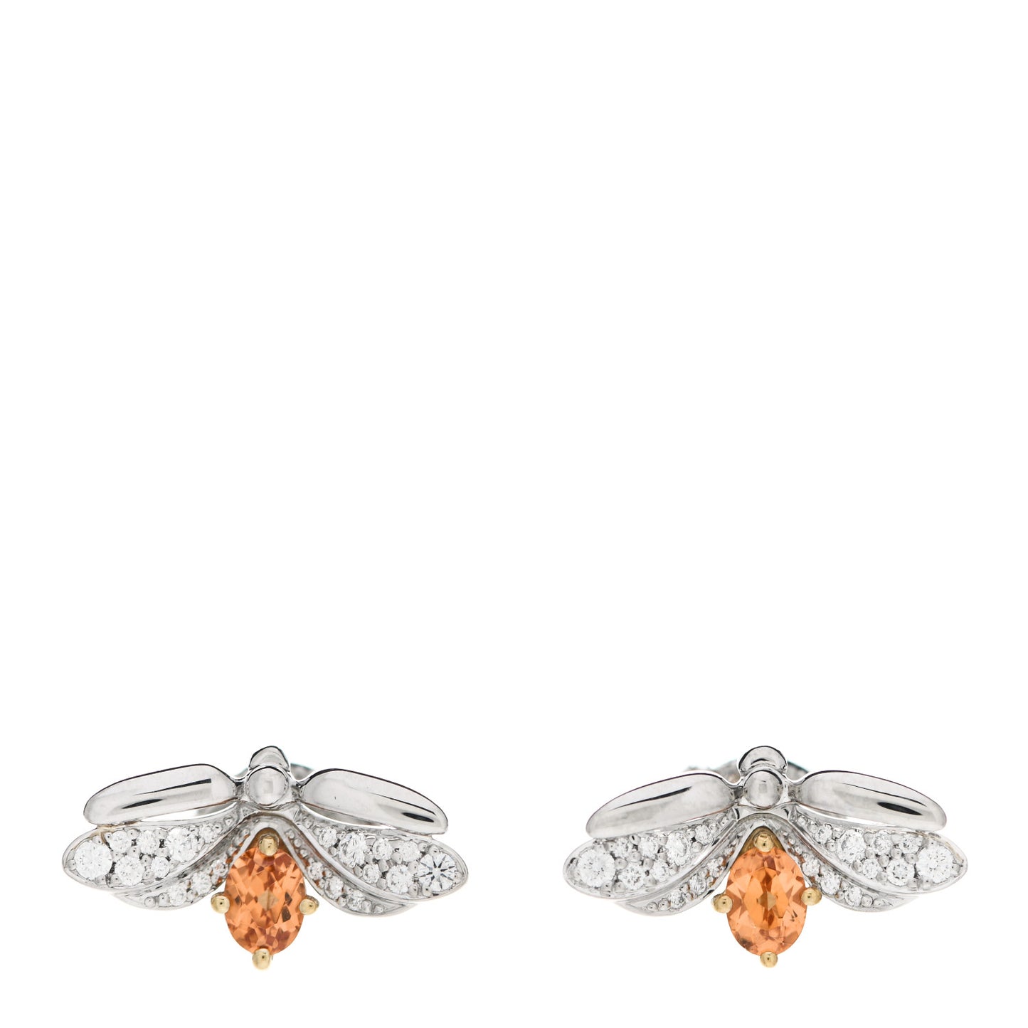 Platinum 18K Yellow Gold Diamond Spessartine Paper Flowers Firefly Earrings