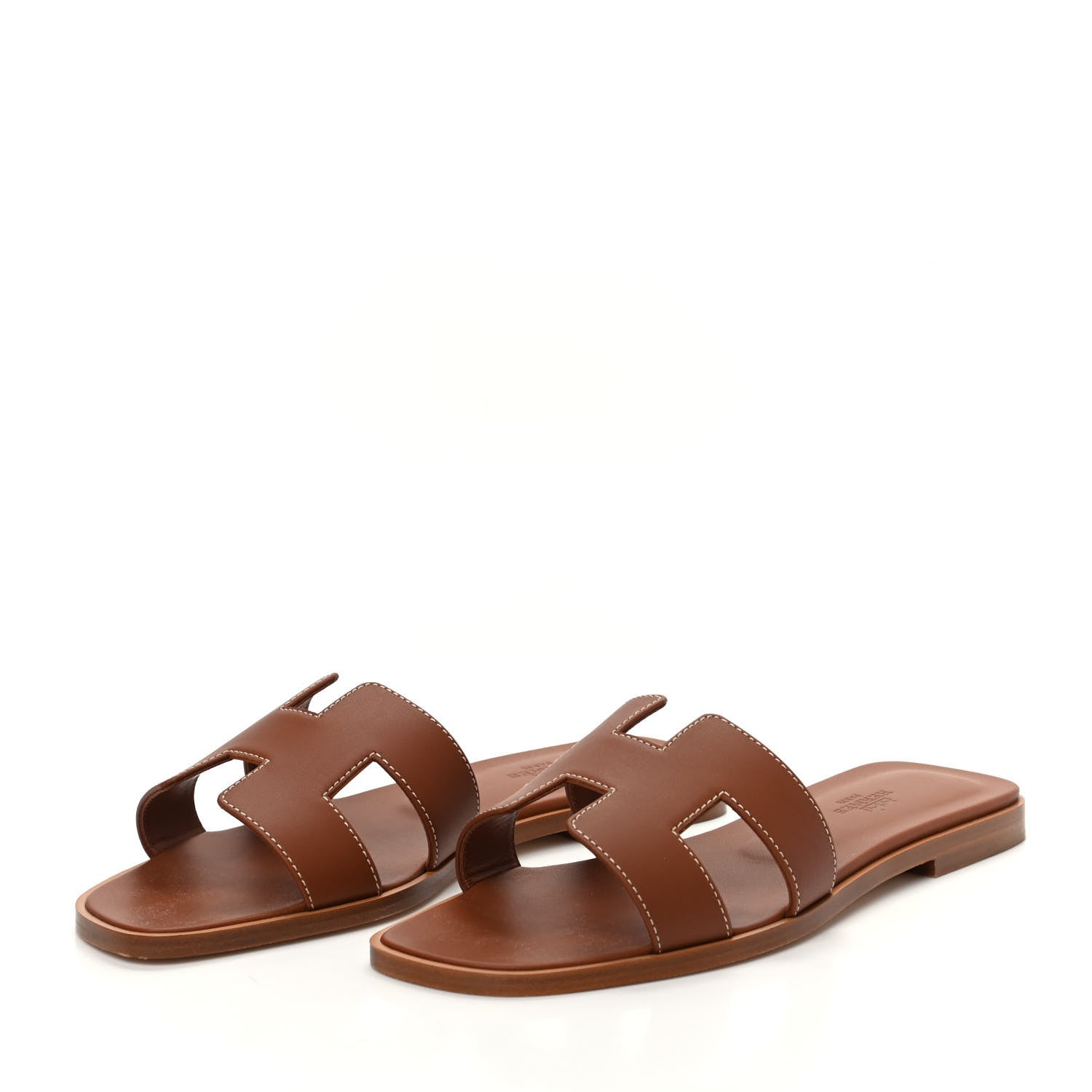 Hermes Box Calfskin Oran Sandals 37 Gold 3 of 9