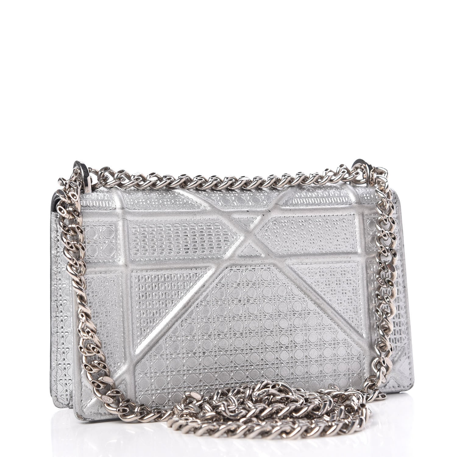 Christian Dior Metallic Calfskin Micro-Cannage Mini Diorama Flap Bag Silver 3 of 9