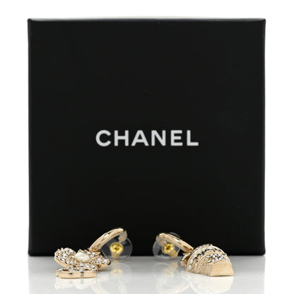 Chanel Crystal Pearl CC Logo Flower Dangle Earrings Gold 5 of 5
