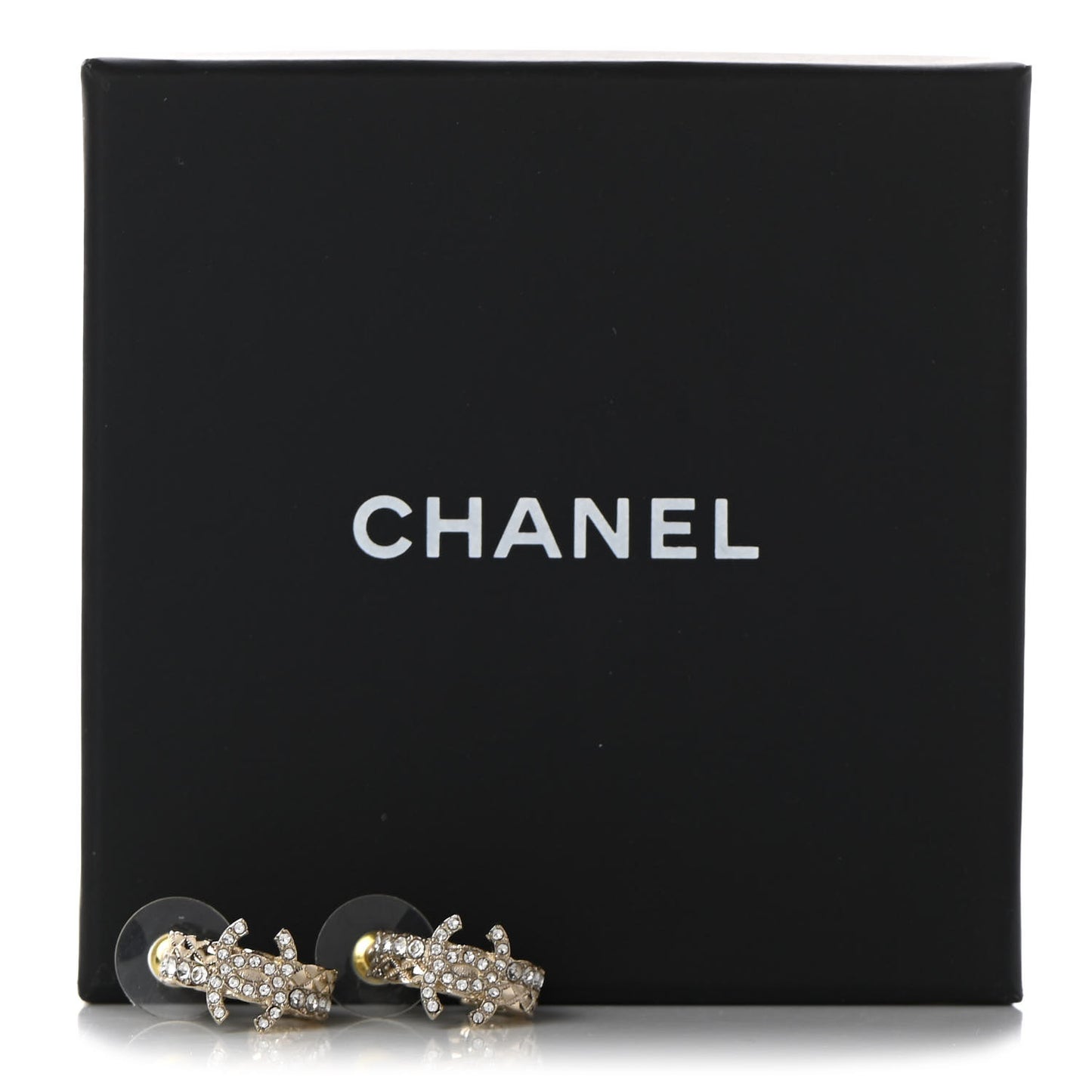 Metal Crystal Quilted CC Hoop Earrings Gold