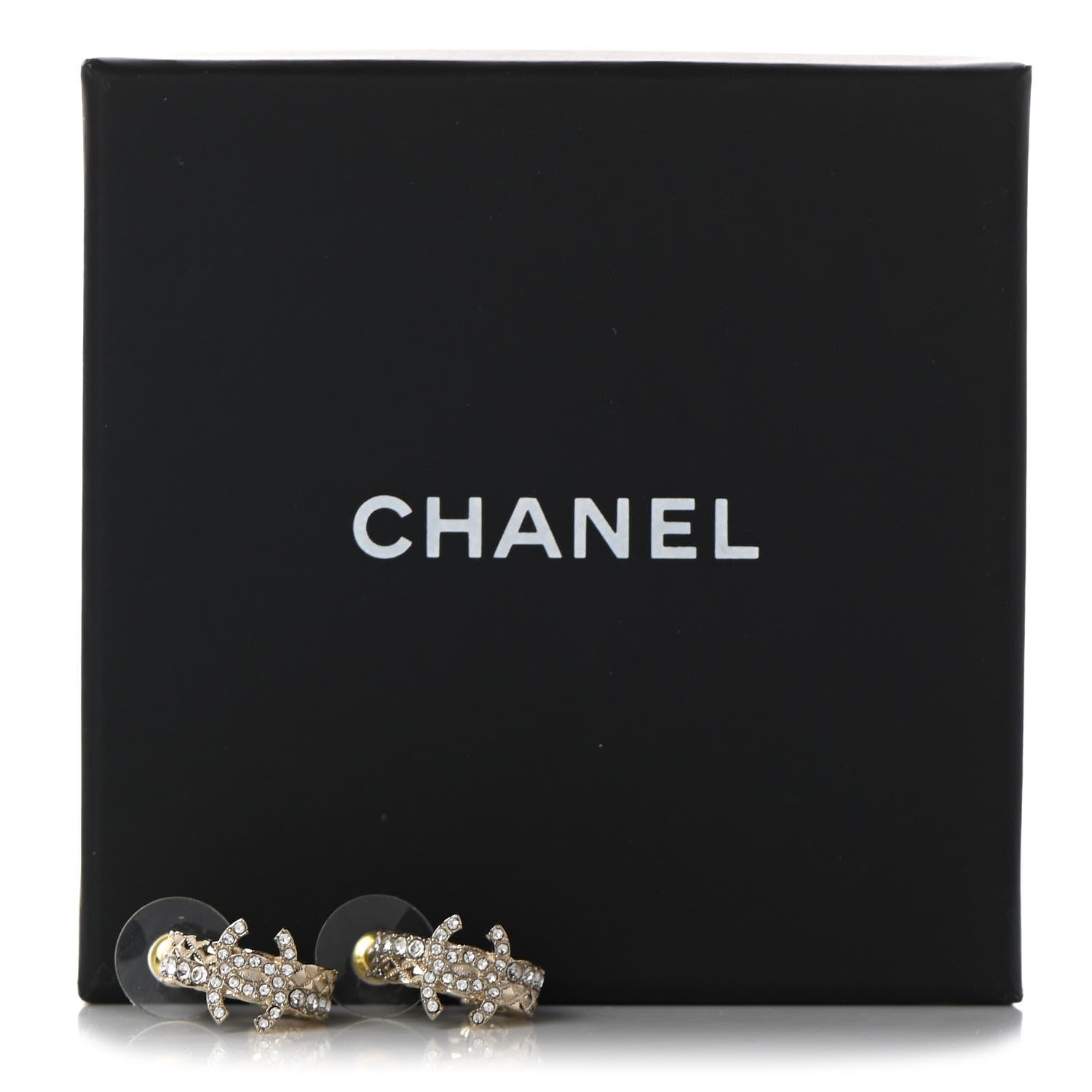 Chanel Metal Crystal Quilted CC Hoop Earrings Gold 5 of 5