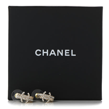 Chanel Metal Crystal Quilted CC Hoop Earrings Gold 5 of 5