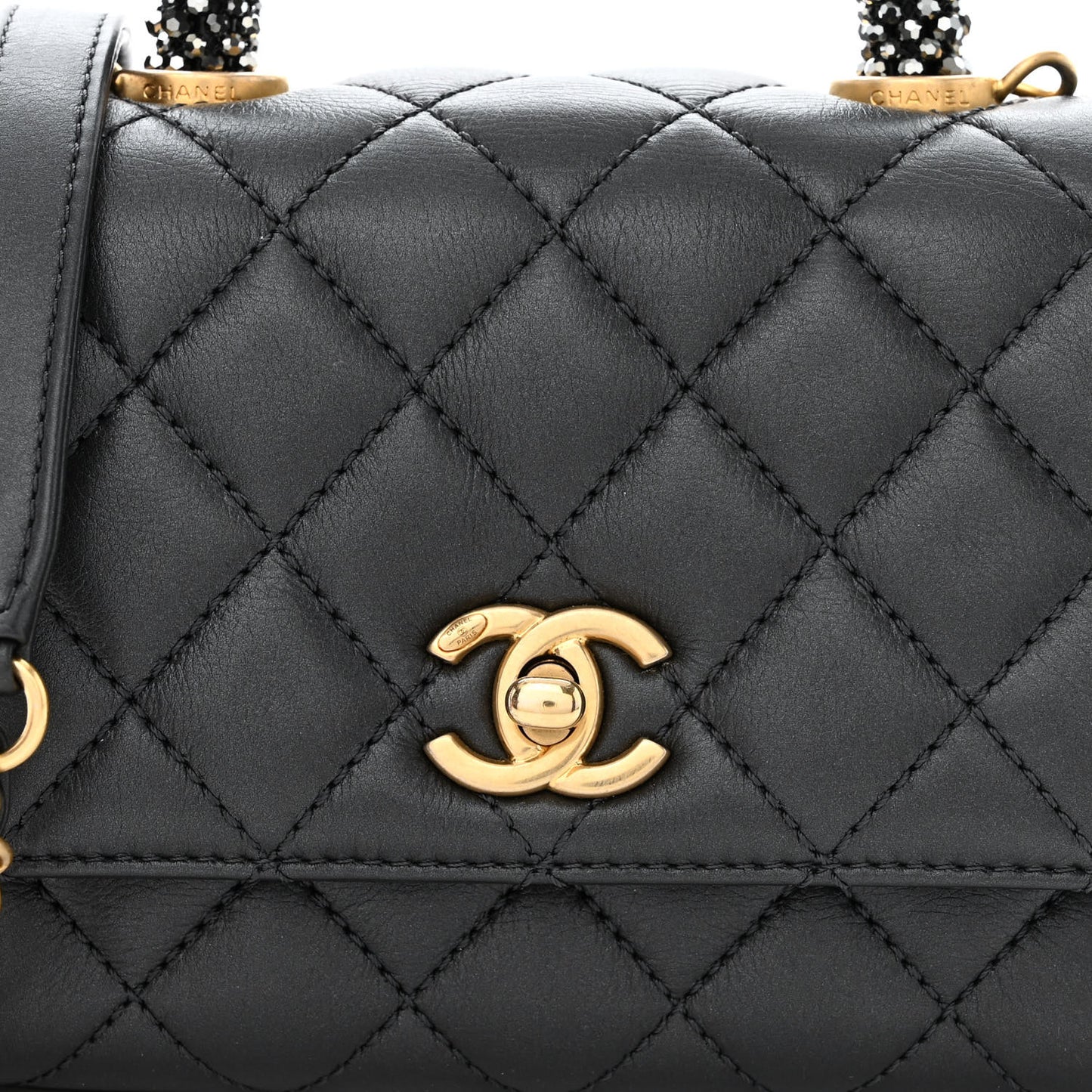 Calfskin Strass Quilted Extra Mini Coco Handle Flap Dark Grey